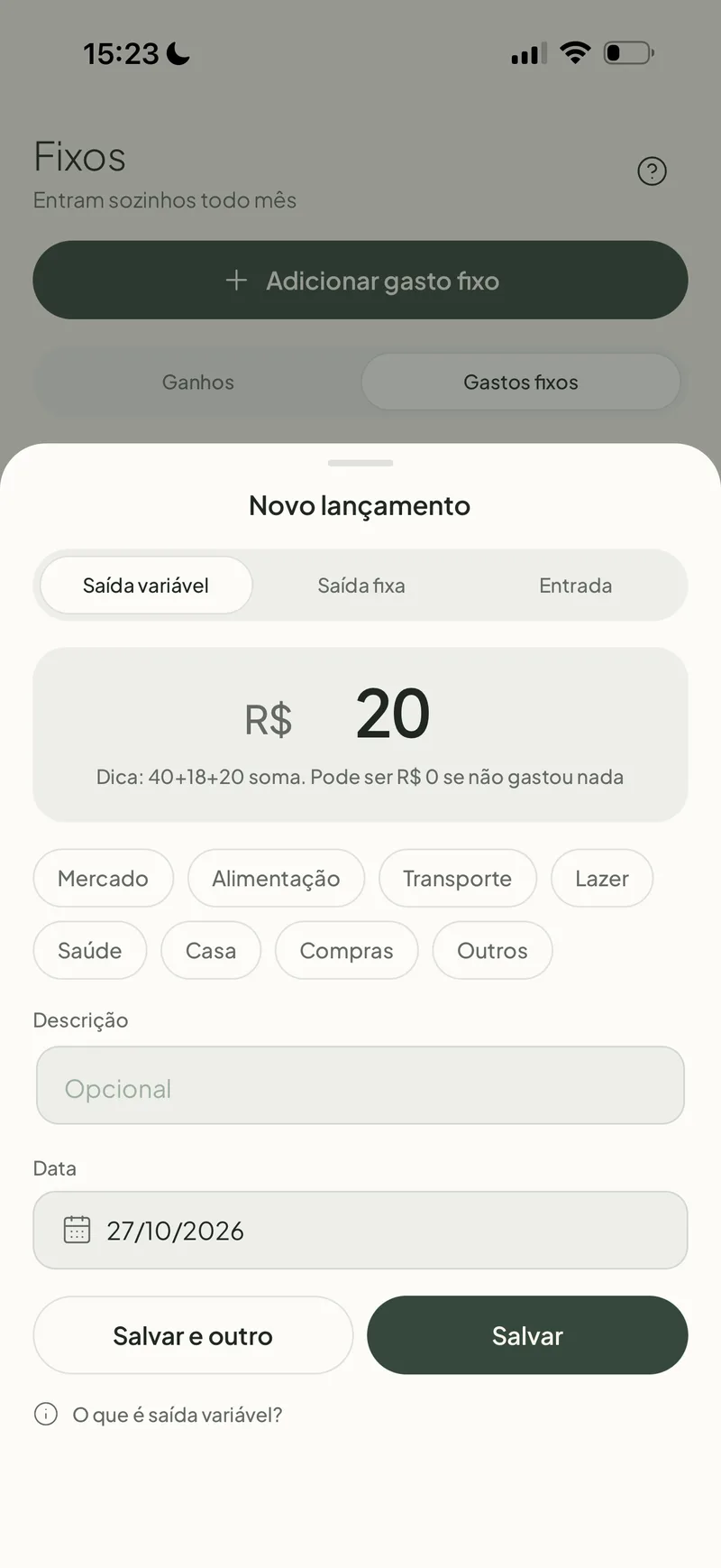 Tela de novo lançamento